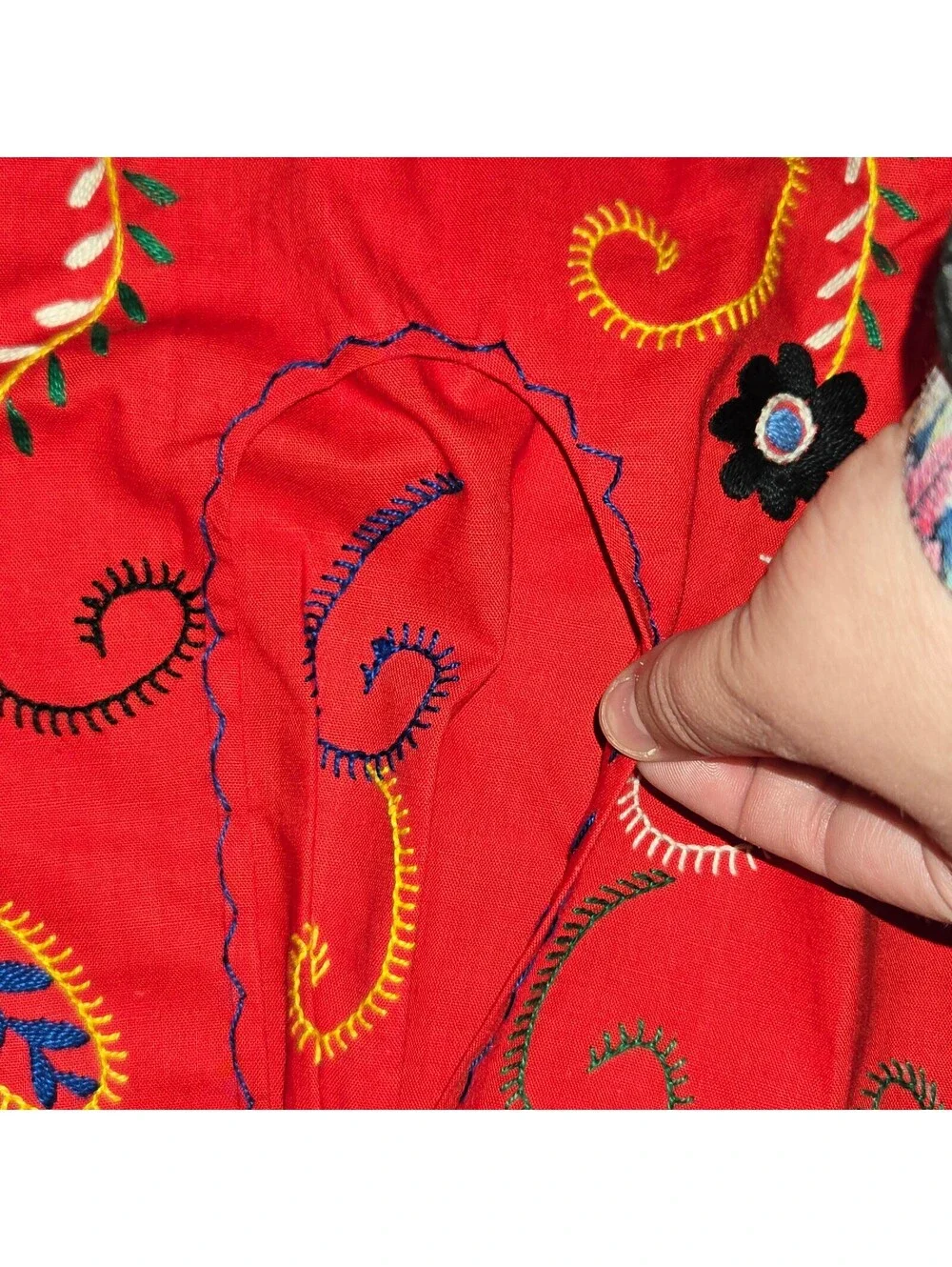 Vtg Portugal Handmade Red Embroidered Apron SM Adult Childs Pockets Traditional